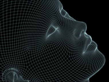 Teknoloji, eğitim ve bilgisayar bilimleri illüstrasyonlarında kullanılmak üzere insan yüzü 3D kablo örgüsü oluşturma