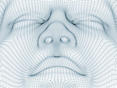 İnsan kafası ve yüzünün üç boyutlu görüntülenmesi illüstrasyon ve tasarım için tel örgüsü olarak kullanılacak