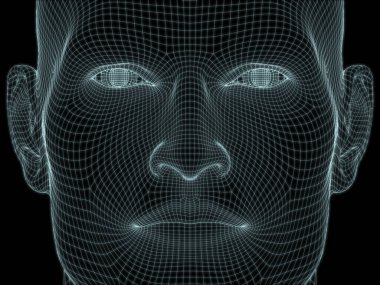 Teknoloji, eğitim ve bilgisayar bilimleri illüstrasyonlarında kullanılmak üzere insan kafasının tel örgüsü içinde 3B görüntüsü