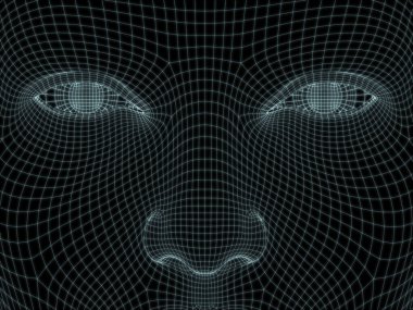 İnsan kafasının teknoloji, eğitim ve bilgisayar bilimleri illüstrasyonlarında kullanılmak üzere tel örgüde 3 boyutlu görüntülenmesi