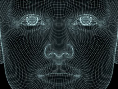 Teknoloji, eğitim ve bilgisayar bilimleri illüstrasyonlarında kullanılmak üzere insan kafasının ve yüzünün 3 boyutlu yapılandırılması