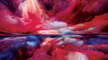 Renkli Vistas. Gerçekliğe Kaçış dizisi. Doğaüstü günbatımı renkleri ve dokularının kompozisyonu manzara resmi, hayal gücü, yaratıcılık ve sanatla ilişkilidir.