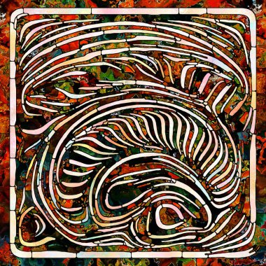 Çok renkli ışık. Lekeli Camlar Birliği serisi. Parçalanma, sanat, şiir ve tasarım birliğinin teması üzerine renk ve doku parçalarının kompozisyonu