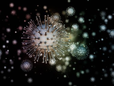 Virüs Mantığı. Viral Salgın Serisi. Virüs, salgın, enfeksiyon, hastalık ve sağlık konularındaki projeler için 3 boyutlu Coronavirus parçacıkları ve mikro uzay elementleri