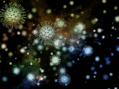 Coronavirus Mikro Dünyası. Viral Salgın Serisi. Coronavirus parçacıkları ve mikro uzay elementlerinin virüs, salgın, enfeksiyon, hastalık ve sağlık projelerinde arka plan görevi görmesi için 3D Illustration