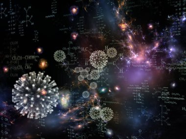 Coronavirus Mikro Dünyası. Viral Salgın Serisi. Coronavirus parçacıkları ve mikro uzay elementlerinin virüs, salgın, enfeksiyon, hastalık ve sağlık projelerinde arka plan görevi görmesi için 3D Illustration