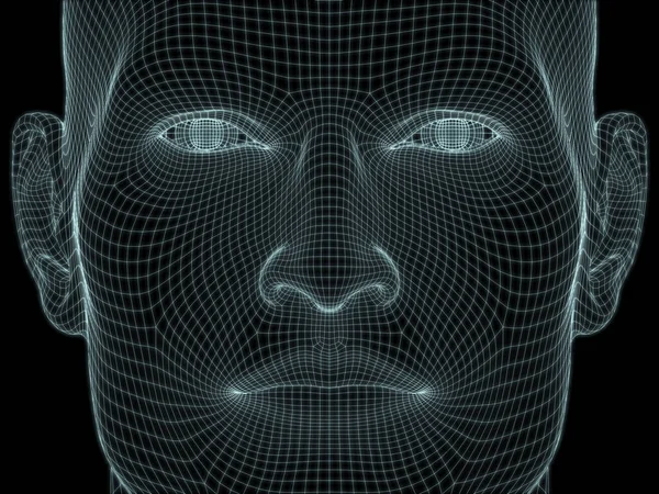 3D Illustration of human head in wire mesh for use in illustrations on technology, education and computer science