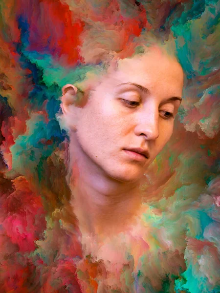 Série Contexto Abstrato Feito Retrato Feminino Fundido Com Tinta Vibrante — Fotografia de Stock
