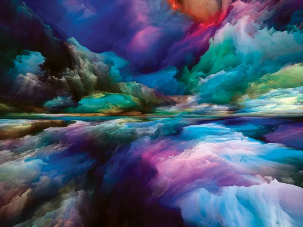 夢の色 心の風景 シリーズ 創造性と想像力に関連する明るい塗料 運動勾配やシュールな山や雲の相互作用 — ストック写真