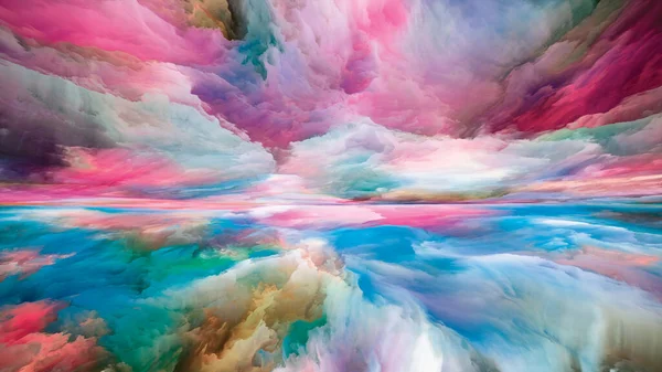 終わりのない色 心の風景 シリーズ 創造性 想像力に関連する明るい塗料 運動勾配やシュールな山や雲の抽象化 — ストック写真