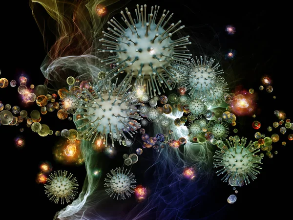 Рендеринг Взаємодії Вірусних Частинок Абстрактних Клітинних Елементів Тему Коронавірусу Інфекції — стокове фото