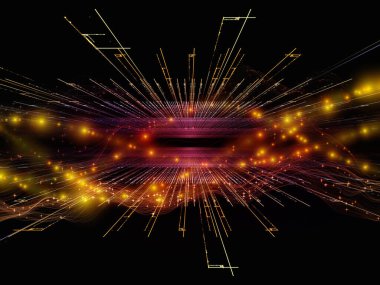 Uzayda veri. Sanal Dalga serisi. Veri transferi, sanal, yapay, matematiksel gerçeklik projeleri için yatay sinüs dalgaları ve ışık parçacıklarından oluşan arkaplan.