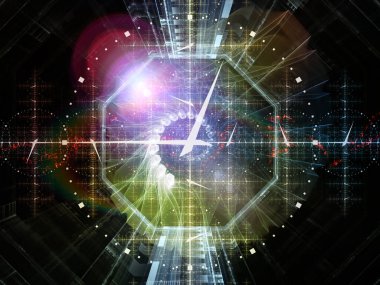 Bilim, teknoloji ve eğitim konularındaki saat ve fraktal elementlerin soyut bileşimi