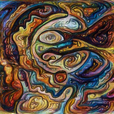 Hepimiz bu işin içindeyiz. İnsan siluetleri, insan durumunun şiirselliği üzerine soyut resim tarzıyla çizilmiştir..