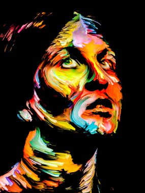 Renk serisi insanları. Yaratıcılık, hayal gücü ve sanat konularında genç bir kadının canlı soyut portresi.