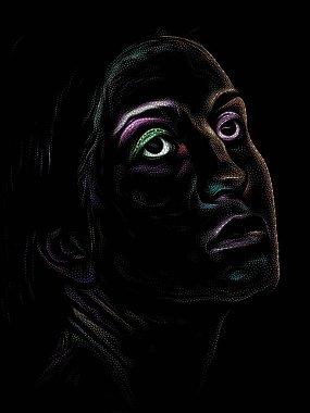 Kişilik Çalışmaları serisi. Siyah arka planda genç bir kadının yüzü sanat, şiir ve tiyatro projelerinde kullanılmak üzere Stippling Image Technique ile idam edildi..