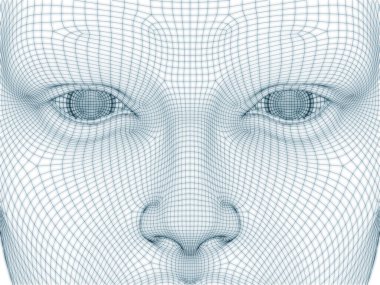 İnsan kafası ve yüzünün üç boyutlu görüntülenmesi illüstrasyon ve tasarım için tel örgüsü olarak kullanılacak