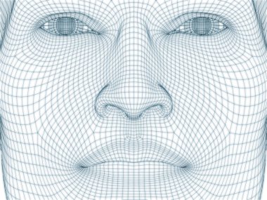 İnsan kafası ve yüzünün üç boyutlu görüntülenmesi illüstrasyon ve tasarım için tel örgüsü olarak kullanılacak