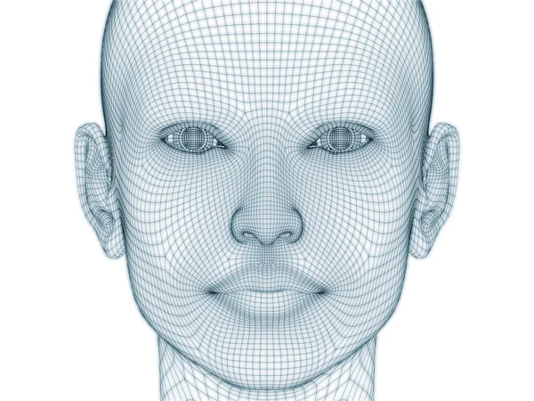 Rendering Ludzkiej Głowy Twarzy Jako Siatki Drucianej Stosowania Ilustracji Konstrukcji — Zdjęcie stockowe