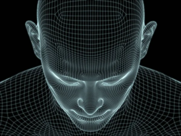 図やデザインで使用するためのワイヤーメッシュとして人間の頭と顔の3Dレンダリング — ストック写真