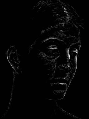 Kişilik Çalışmaları serisi. Noktalama Resim Tekniği, bir karakterin siyah ve beyaz fotoğrafçılıktan bile daha büyük yönlerini vurgular..