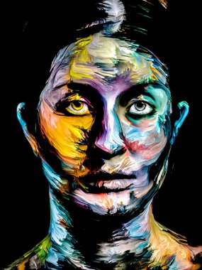 Renk serisi insanları. Yaratıcılık, hayal gücü ve sanat konularında çok renkli genç kadın portresi.