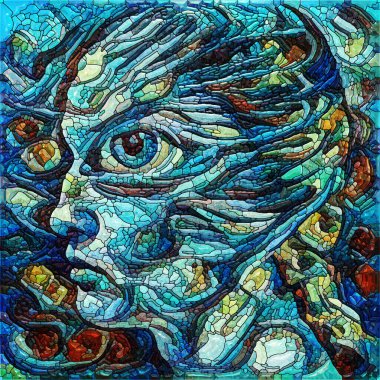 The Visionary series. Stained glass composition with a female eye on subject of inner world and human identity. clipart
