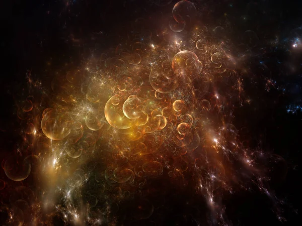 Fraktál Gömbök Fények Illusztrációja Elemi Részecskék Létrehozása Űrfizika Asztrofizika Oktatás — Stock Fotó