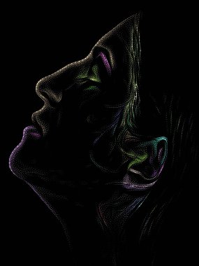 Kişilik Çalışmaları serisi. Sanat, şiir ve tiyatro projelerinde kullanılmak üzere Benekleme Tekniğiyle idam edilen genç bir kadının yüzü.