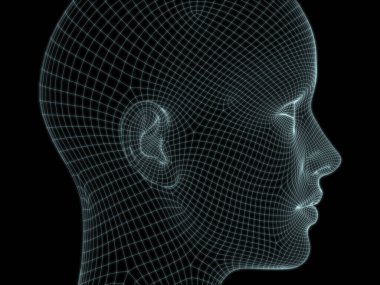 Teknoloji, eğitim ve bilgisayar bilimleri illüstrasyonlarında kullanılmak üzere insan kafası 3D kablo örgüsü oluşturma