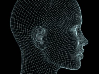 İnsan kafasının teknoloji, eğitim ve bilgisayar bilimleri illüstrasyonlarında kullanılması için tel örgüye dönüştürülmesi