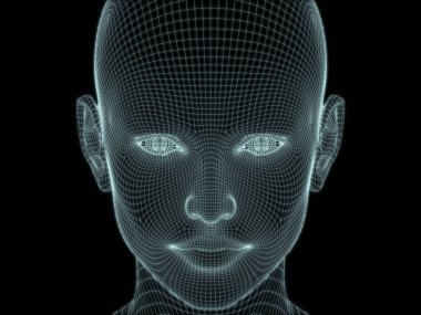 İnsan kafasının teknoloji, eğitim ve bilgisayar bilimleri illüstrasyonlarında kullanılması için tel örgüye dönüştürülmesi