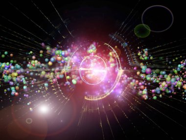 Temel parçacık fiziği, derin uzay, astrofizik, eğitim ve sanal gerçeklik konularındaki fraktal patlama ve atomik yapıların 3 boyutlu çizimi.