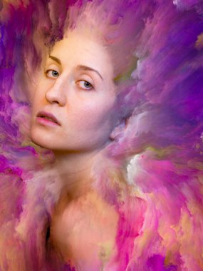 Dış serinin içinde. Duygular, duygular, iç dünya, yaratıcılık ve hayal gücü konularında bir metafor olarak kadın portresiyle birleştirilmiş bir tasarım.