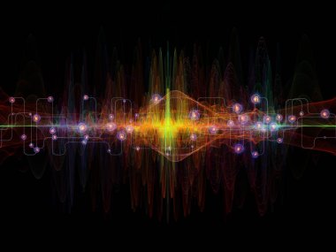 Renk Salınımı. Optik Akış serisi. Teknoloji, tasarım ve eğitimle bağlantılı olarak siyah arka plan üzerinde izole edilmiş renk çizgileri ve ışıkların bileşimi