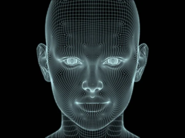 3D Illustration of human head in wire mesh for use in illustrations on technology, education and computer science