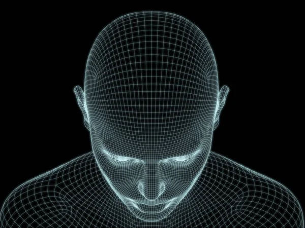 3D技術 コンピュータサイエンスのイラストで使用するためのワイヤメッシュで人間の頭のレンダリング — ストック写真