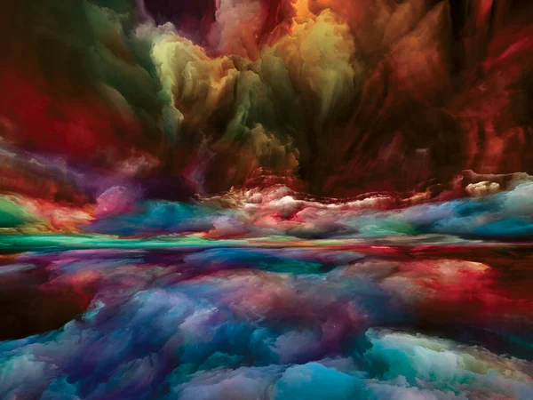 スペクトル ホライズン 心の風景 シリーズ 創造性と想像力のプロジェクトで使用するための明るい塗料 運動勾配やシュールな山や雲の背景 — ストック写真