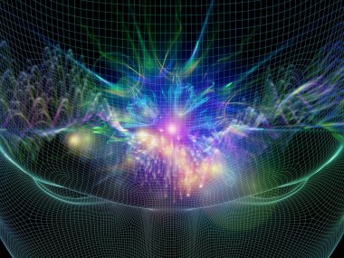 Zihin dalgası serisi. Bilinç, akıl, düşünce ve iç dünya üzerine soyut ışık dalgalarıyla insan yüzünün kablo çerçevesi. 3B Görüntü.