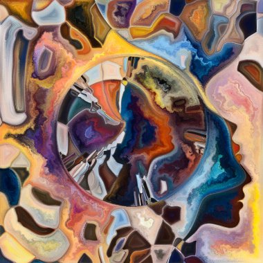 Gradyan Akış. Colors In Us serisi. İnsan siluetlerinin etkileşimi, sanat dokuları ve renklerin hayat, drama, şiir ve algı ile ilgili etkileşimi