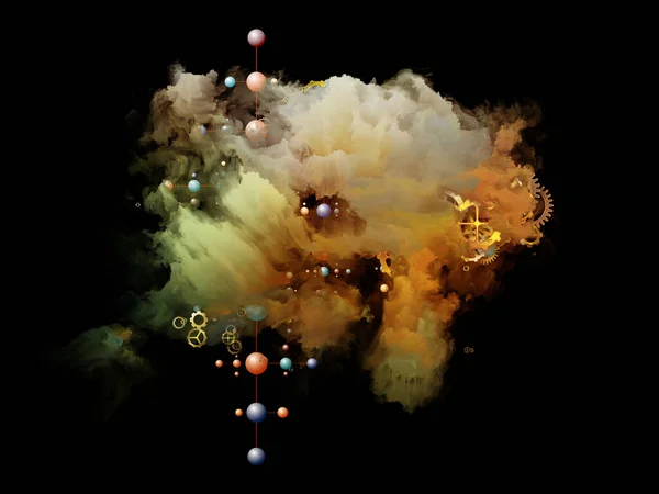 Cloud Networking Series Composition Gears Molecule Symbols Colorful Smoke Subject — Stock Photo, Image