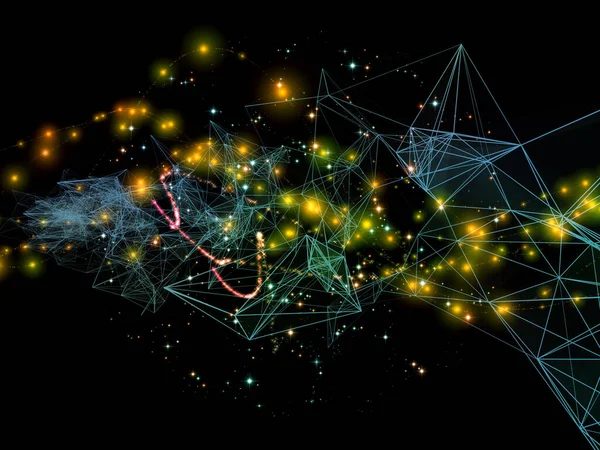 Εικονική Σειρά Δικτύων Σύννεφο Συνδεδεμένων Γραμμών Φώτα Και Κοσμικά Στοιχεία — Φωτογραφία Αρχείου