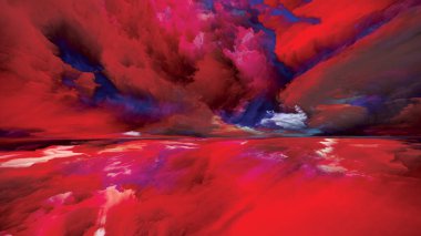 Hayalet Dağları. Gerçekliğe Kaçış dizisi. Manzara resmi, hayal gücü, yaratıcılık ve sanatla kavramsal ilişkili gerçeküstü gün batımı renkleri ve dokularının resmi