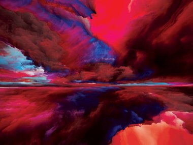 Işık Ülkesi. Gerçekliğe Kaçış dizisi. Doğaüstü günbatımı renkleri ve dokularından yapılmış tasarım manzara resmi, hayal gücü, yaratıcılık ve sanat projeleri için arka plan görevi görecek.