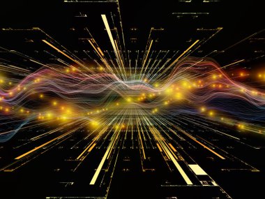 Sanal gerçeklik. Sanal Dalga serisi. Veri transferi ile ilişkili yatay sinüs dalgaları ve ışık parçacıklarının bileşimi, sanal, yapay, matematiksel gerçeklik.