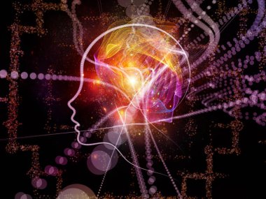 Childs, eğitim, akıl ve modern teknoloji konularında siluet, ışık ve geometrik çarpıtmalarla karşı karşıya.