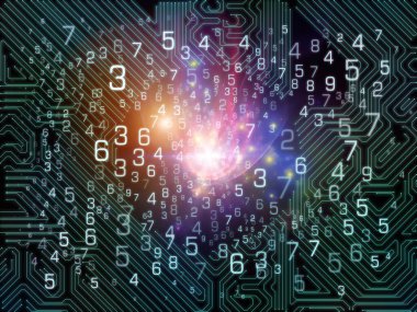 İzleme Numarası. Bilim, eğitim, bilgisayar ve modern teknoloji konularındaki sayı şebekelerinin ve ışıkların örtüşmesi.