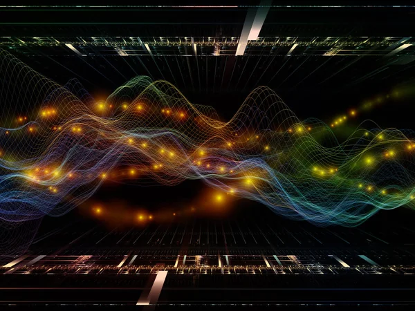 Realtà Virtuale Serie Virtual Wave Composizione Onde Sinusoidali Orizzontali Particelle — Foto Stock