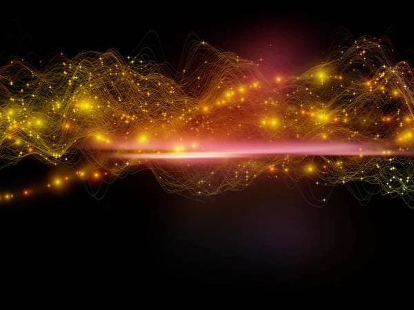 仮想現実 仮想波シリーズ データ転送 数学的現実の設計を補完する水平正弦波と光粒子の背景 — ストック写真