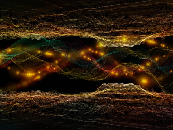 Data Space. Virtual Wave series. Composition of horizontal sine waves and light particles on theme of data transfer, virtual, artificial, mathematical reality.